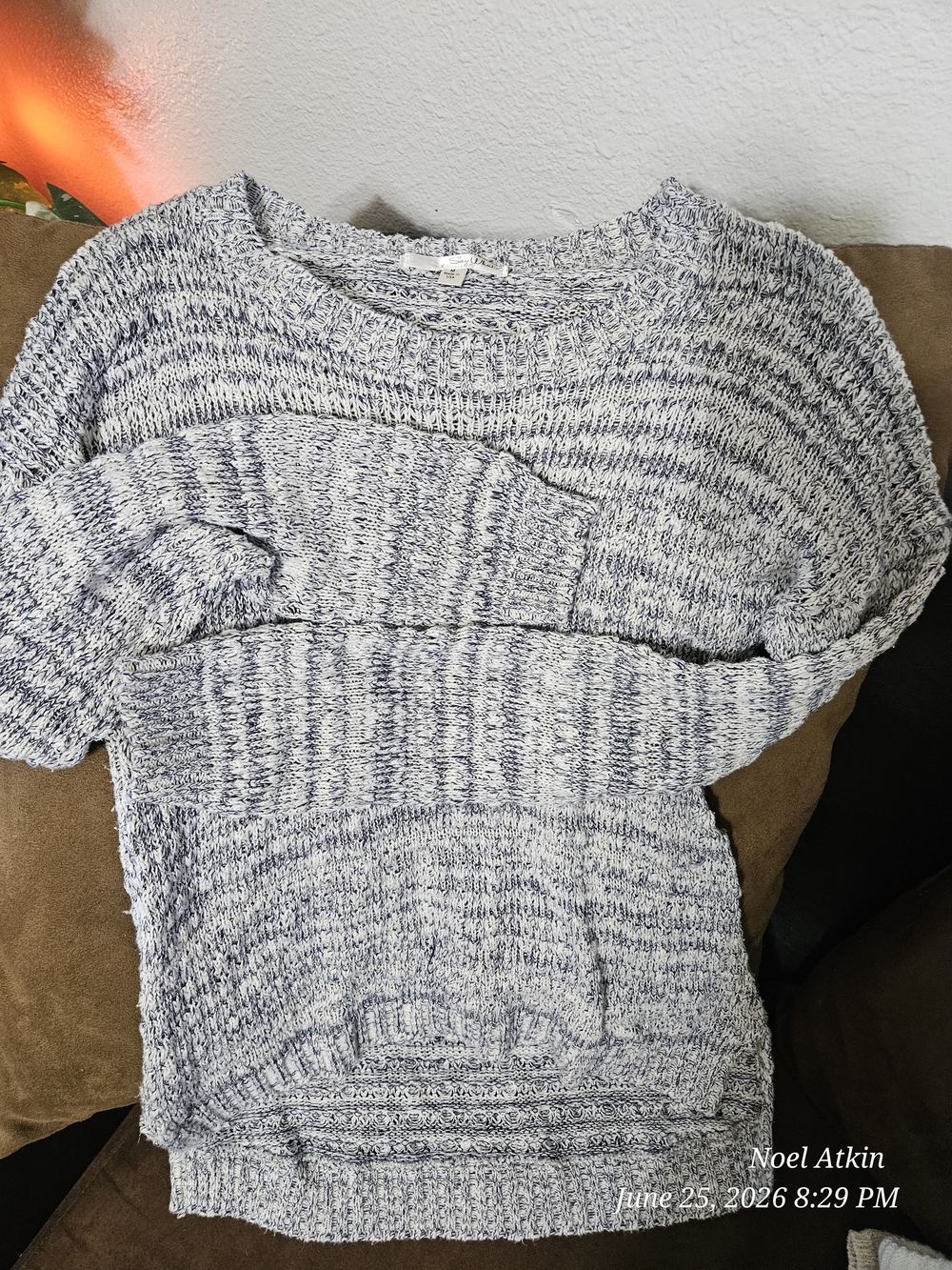 VINTAGE!! Say What? Blue and White Marled Crew Neck Sweater